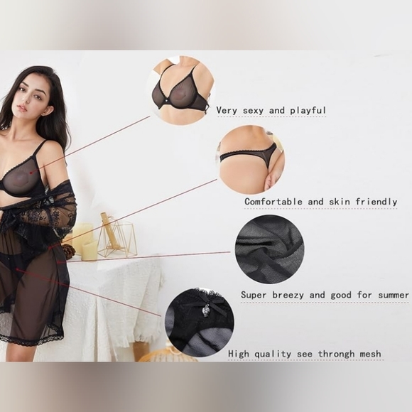 Sexy Black 2pc Bra & Thong Panty Set by Varsbaby - Picture 11 of 12